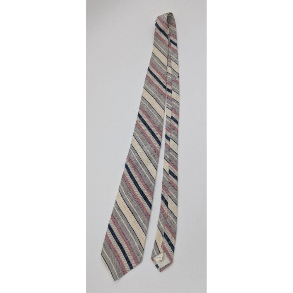 Vintage 60s 70s Men's Tie Necktie Sears Blue Pink Stripe Linen Blend